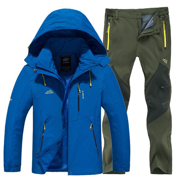 

mens hiking jacket suit windproof waterproof outdoor sports coat and pants set male trekking camping hunting climbing jackets, Blue;black