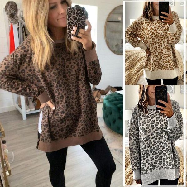 

knitted leopard o-neck sweater women loose knitted autumn winter long sleeve printed fashion pullover jersey mujer pull xl, White;black