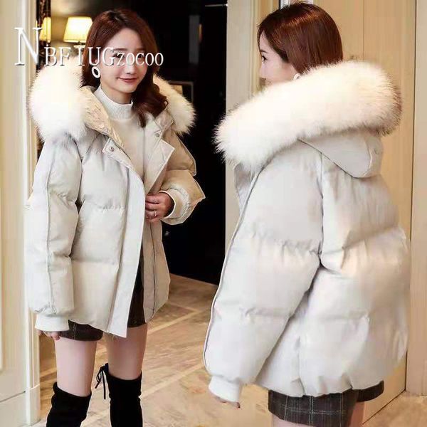 

2020 short style preppy style loose women parkas bread thick hooded female coat, Black