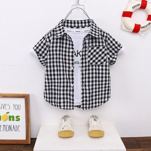 

children's wear boys' short sleeve children's clothing shirt 2020 new style boys' fashionable casual plaid shirt fashion, White;black