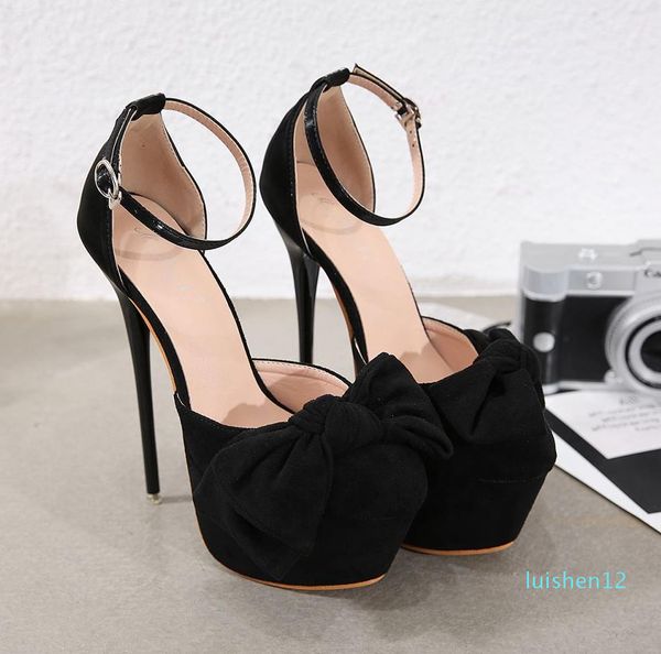 

16cm bowtie designer heels pumps women dress shoes fashion luxury designer women shoes size 34 to 40 l12, Black