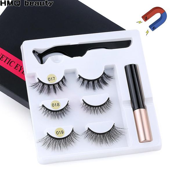 

3pairs of glue-magnetic eyelashs set magnet liquid eyeliner tweezer set waterproof long lasting reusable eyelash extension1