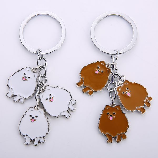 

keychain cute keychain fashion jewelry cute pomeranian lovely dogs charm key rings for women car tag key pendants gift, Silver