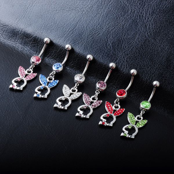 

d0255 ( 6 colors ) piercing body jewelry belly button navel rings body piercing jewelry dangle accessories fashion charm rabbit, Silver