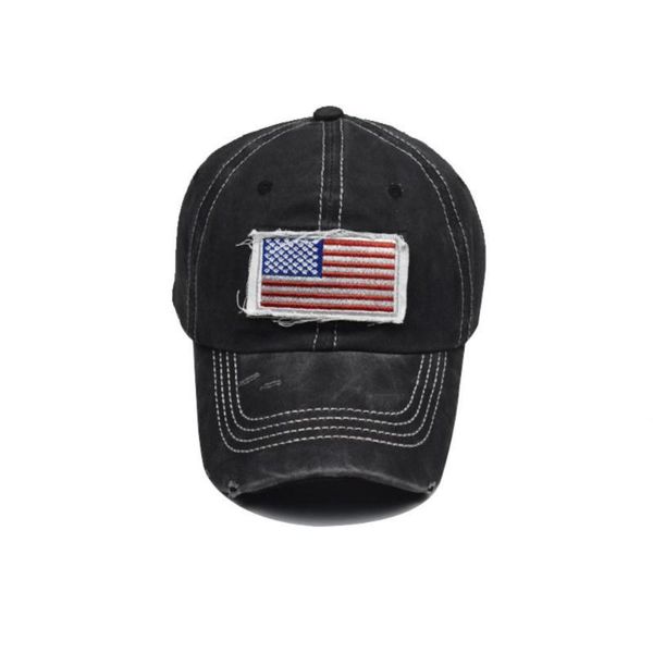 

women washed cotton high ponytail flag sunhat, Black