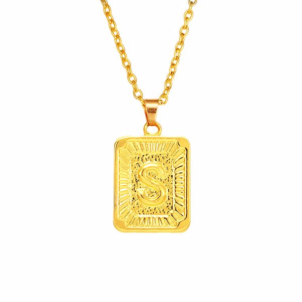 

initial letter necklace a c e f i j k l n o p q r s t u v w x y z square alphabet rectangle medallion 50cm gold chain choker, Silver