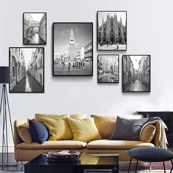 

old building landscape canvas poster nordic decoration watery city venice wall art print painting scandinavian home decor