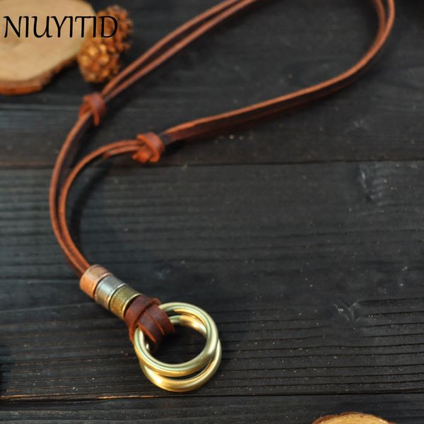 

niuyitid 100% genuine leather men necklaces retro pendants neckless adjustable cool male jewelry, Silver