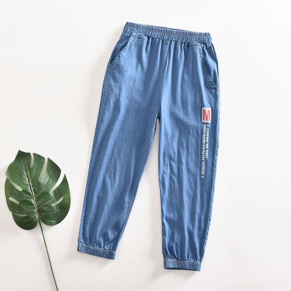 

children's and jeans elastic tencel jeans 2020 summer thin new printed letter cotton soft comfortable breathable men and women, Blue