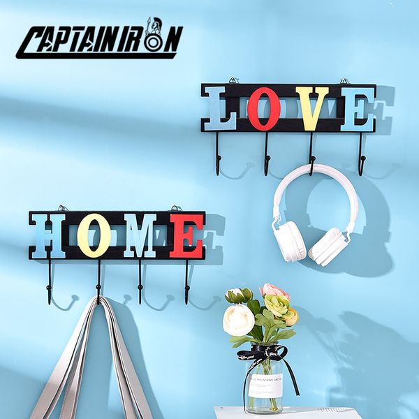 

hooks & rails captainiron home decorative letter love wall hanging iron key holder coat rack metal decoration for kitchen