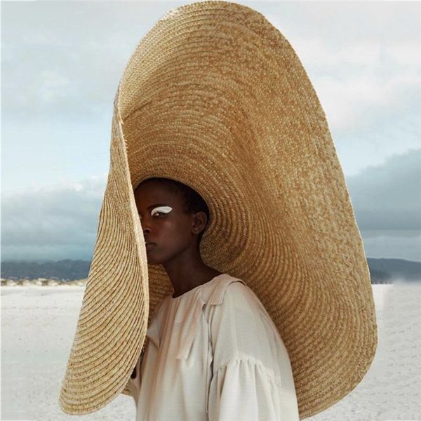 

woman fashion large sun hat beach straw hat foldable straw cap cover oversized collapsible sunshade beach hat anti-uv y200714, Blue;gray