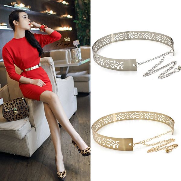 

new female metal wide waistband golden women's belt waist chain skirt coat dress accessories luxury chain women belt, Black;brown