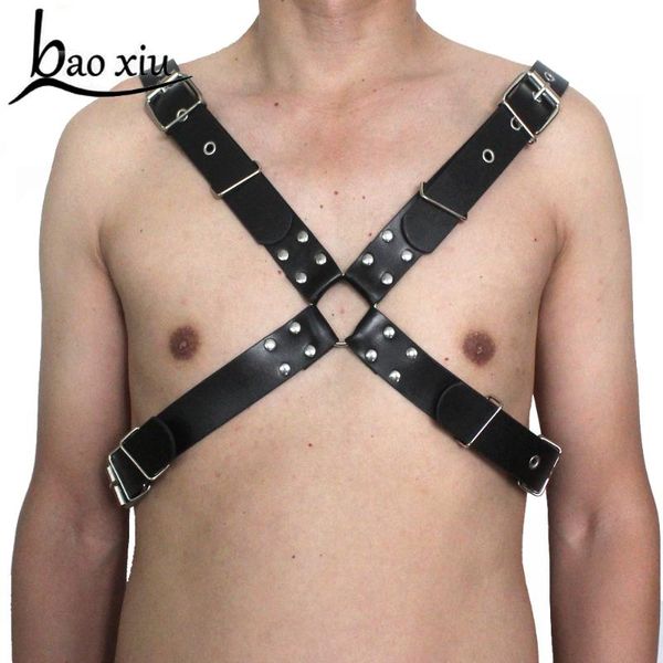 

exotic chest harness men belt body bondage straps male suspenders underwear rivet lingerie sculpting harness fetish belt, Black;brown