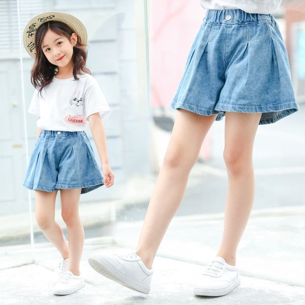 

vjdyy girls' denim shorts 2020 summer new skirt pants loose outside wear medium and large children's fashion shorts children, Blue