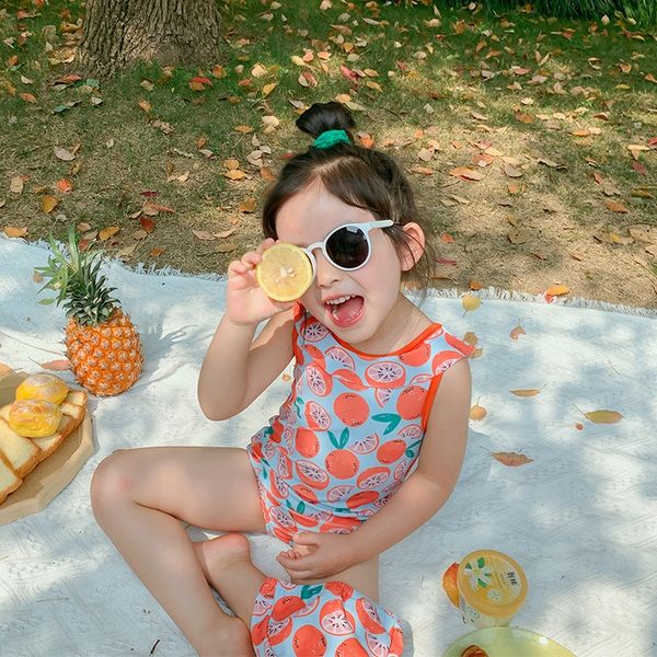 

hipster ins style children's and girls' fruit one-piece fashion cute sweet with swimming swimsuit fruit swimsuit cap, Black