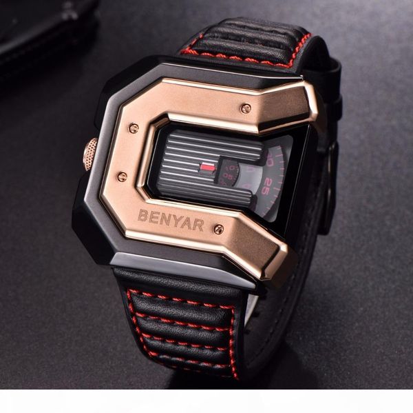 

benyar creative fashion design sport men wristwatches analog quartz wristwatch business watch for men male cloc, Slivery;brown