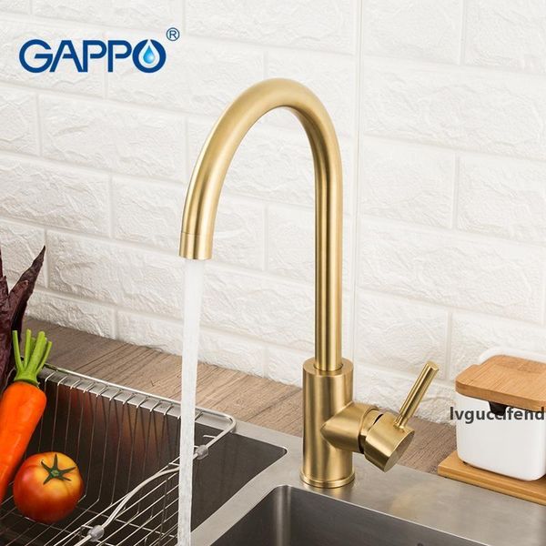 

gappo kitchen faucets brushed gold kitchen mixer tap stainless steel water taps deck mounted kitchen waterfall sink faucet t200424