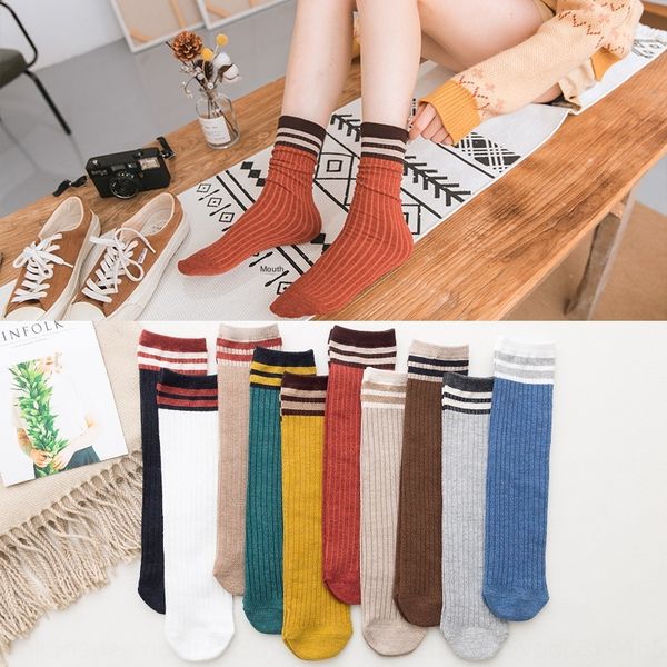 

women's straight stacked cotton parallel bars cotton socks children's autumn new two-bar middle tube women's socks, Pink;yellow