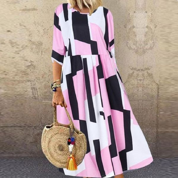 

2020 лето половина рукава урожай цветочные printed платье женщины sundress повседневная bohemian хлопок белье vestidos robe femme платье # w, White;black