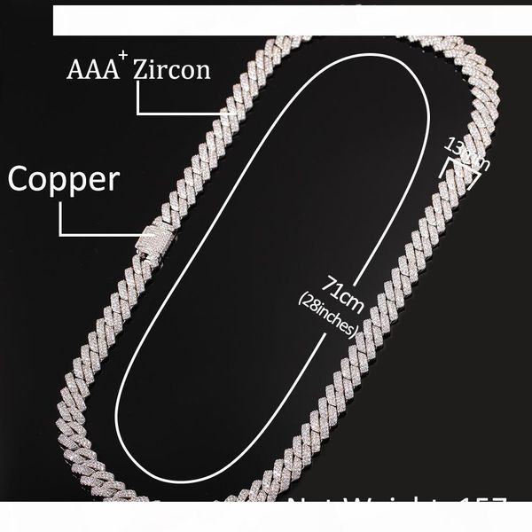 

r uwin 13mm micro pave prong cuban chain necklaces fashion hiphop full iced out cubic zirconia jewelry for men women, Silver
