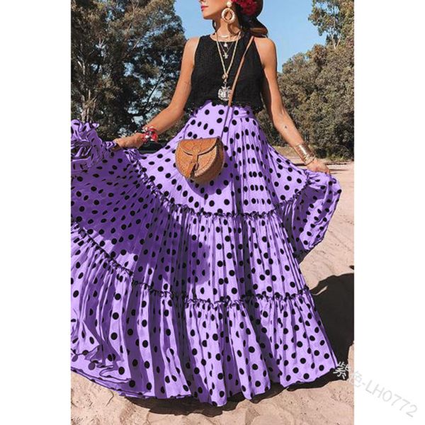

faldas mujer moda 2019 summer high waist long pleated polka dot skirt women casual maxi skirts jupe longue femme spodnica saias