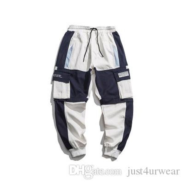 

mens ins sell fashion cargo pants panelled hip hop street pants seasons casual loose long male pants, Black