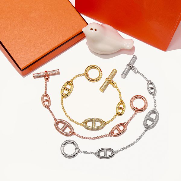 

luxury designer jewelry women h bracelets with crystal porcine snout love bracelet three colors fashion charm bracelets femle jewelry, Black