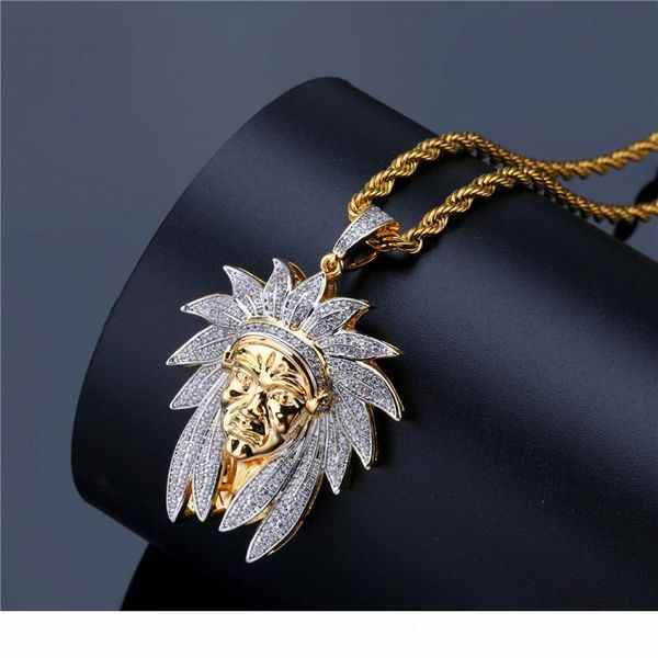 

indian chief avatar pendant necklace for men 2018 new fashion hiphop cz jewelry gold plated ice out hip hop necklaces, Silver