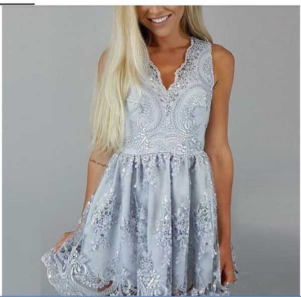 

2020 new v neck lace a line homecoming dresses sparkling sequins short party graduation prom dresses, Red
