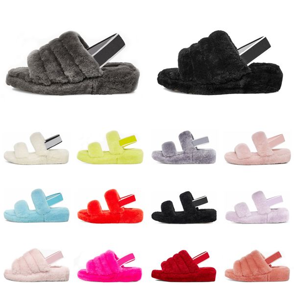 

wgg women furry slippers fluff yeah slides sandal designer australia fuzzy soft house ladies women luxury shoes fur mens winter slipper, Black