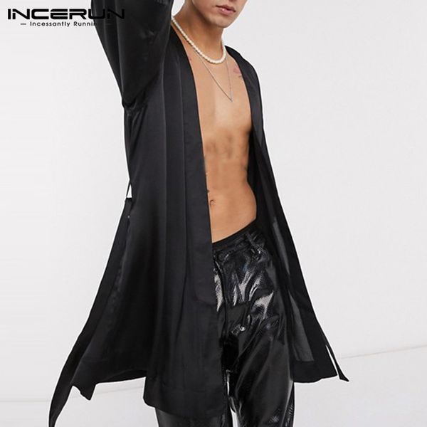 

мужчины одеяние homewear половина рукав отдых nightgown solid 2020 sexy кардиган мода дышащего узелок cozy мужчины халаты incerun, Black;brown