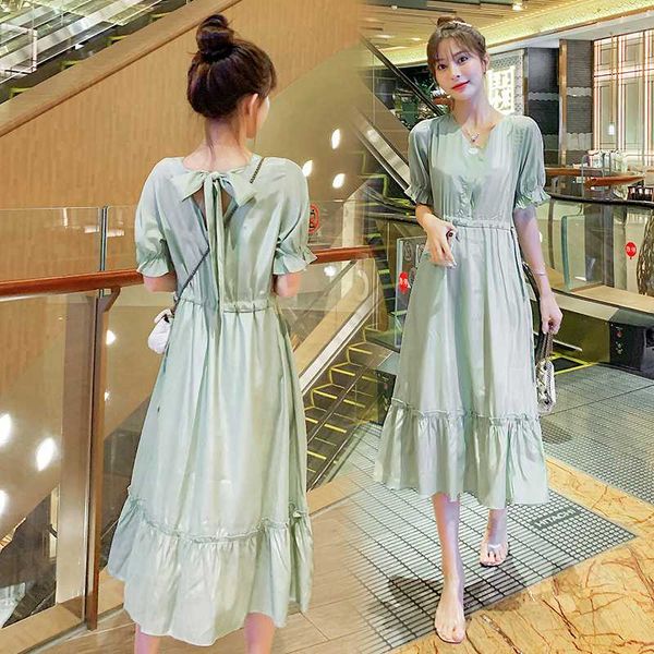 

9003 # одежда для беременных лето с коротким рукавом легкий matching сыпучие стильный v шеи платье для беременных мамы платье, White