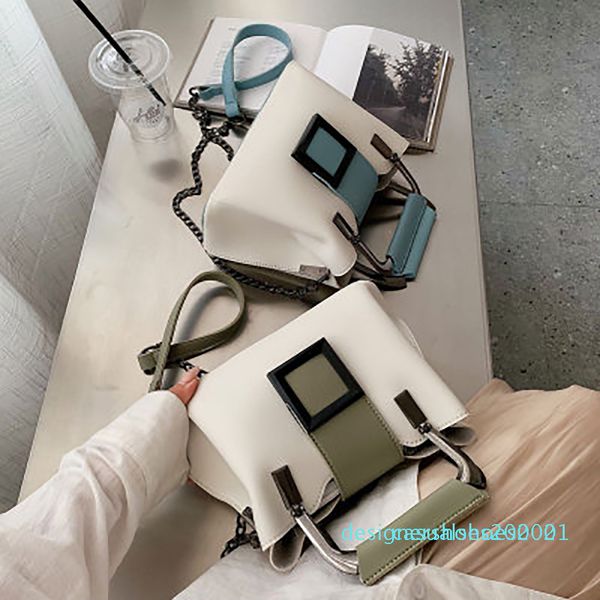 

fashion panelled chain bucket bag for women designer handbag luxury pu leather ladies messenger crossbody bag large purses tote d01