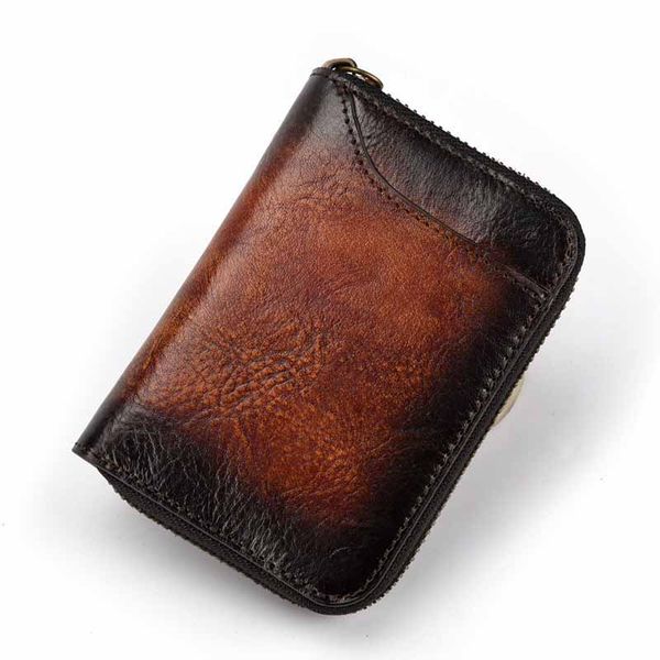 

aber vegetable tanned leather vintage mens wallets money id credit card case small man vertical zipper coin purse card holder wallet, Red;black