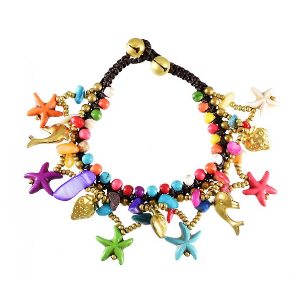 

ocean style with green beads dolphin starfish charms adjustable beaded bracelet for woman party jewelry, Black