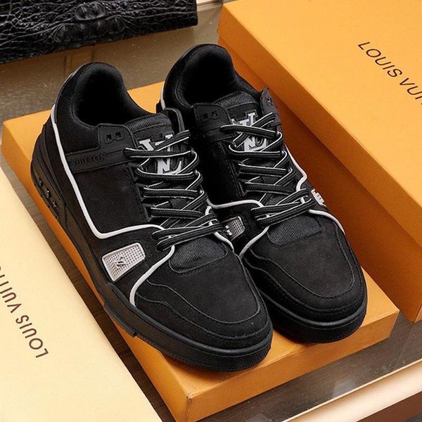 

fashion men shoes lace -up leather luxury casual shoes sneakers with origin box zapatos de hombre rubber soles trainer sneaker luxury design, Black
