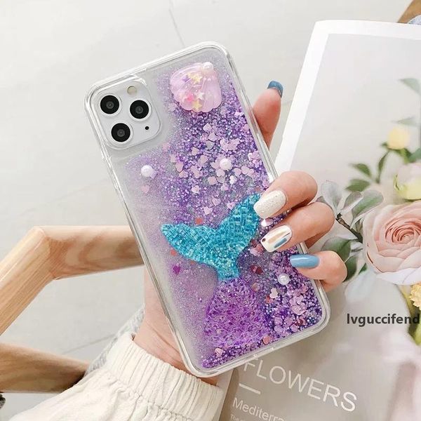

3d mermaid liquid case for iphone 11 pro max xr xs max 8 7 6 dolphin pear quicksand starfish glitter hard pc soft tpu fashion skin cover