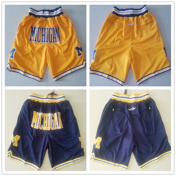 

mens just don pocket basketball shorts retro stitched ncaa michigan wolverines pocket shorts mesh sports pocket sweatpants navy yellow, Black
