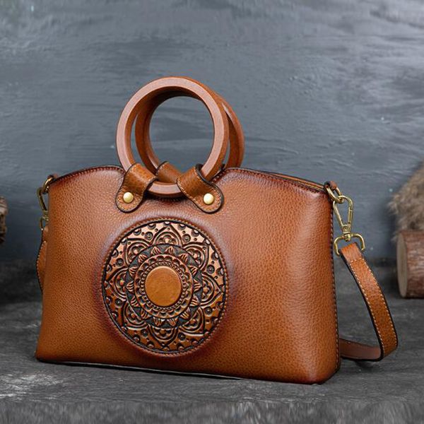 

original 100% genuine leather bag retro embossed cowhide women handbags vintage manual paint crossbody flap bags