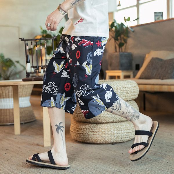 

chinese-style summer new style men harem pants men's japanese-style loose and plus-sized casual beach shorts p shorts-40, White;black