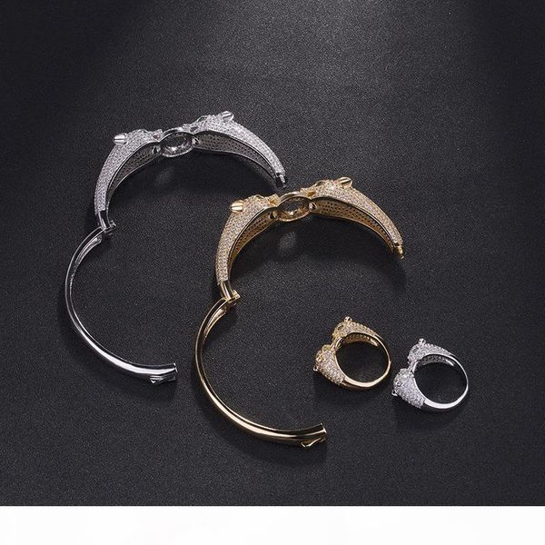 

марка дизайнер leopard браслеты для женщин 18k позолоченный hiphop ювелирных изделий bling фианитами свадебный bangle, Black