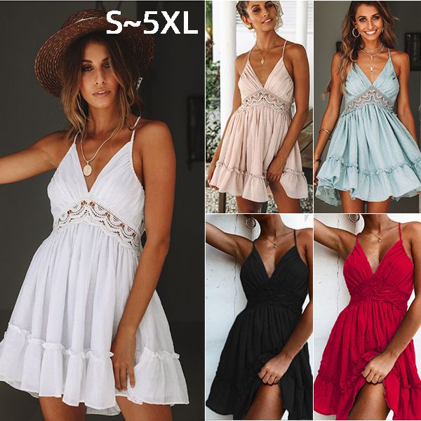

5xl plus size womens dresses clothes ladies evening dress lace halter backless suspender skirt summer vest pink night club party dress, Black;gray