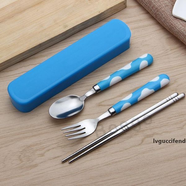 

new 3pcs portable cutlery set outdoor travel stainless steel flatware kit chopsticks fork spoon student tableware dinnerware sets dbc bh2753