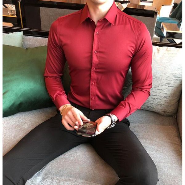 

2020 new men's luxury shirts wedding party dress long sleeve shirt silk tuxedo shirt men cotton leisure business s-xxxl, White;black
