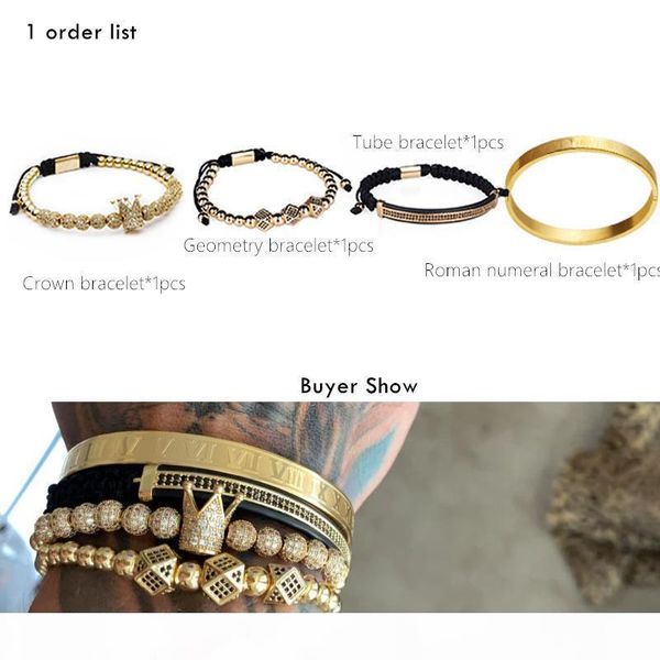 

i classical handmade braiding bracelet gold hip hop men pave cz zircon crown roman numeral bracelet luxury jewelry mx190718, Golden;silver
