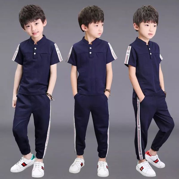 

p4ops boys' ice silk and 2020 new cotton linen cotton linen children's short sleeve summer suit 6 two-piece suit 9 boys' big