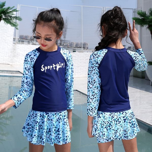 

mnwa6 girl's girl's middle and large children's split skirt long-sleeved trousers sun-proof cute swimsuittrousers swimsuit pr, Black