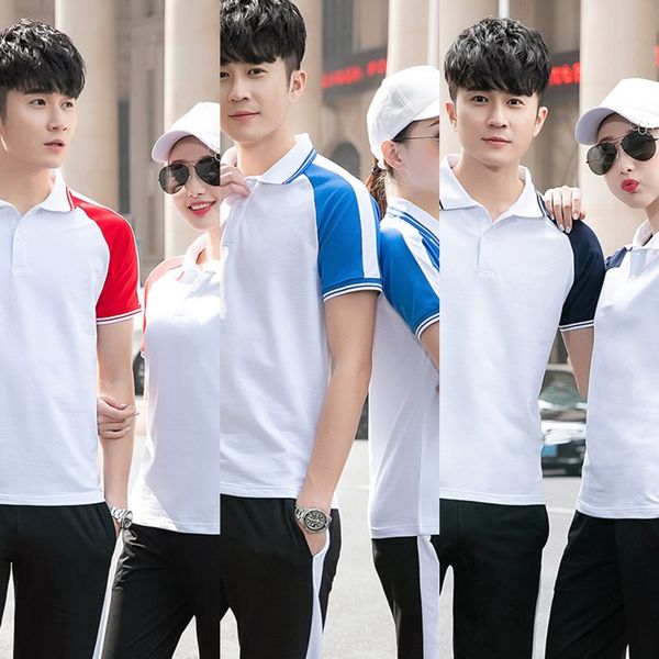 

2019 summer new leisure sports suit sportswear couple suit sportswear outdoor short-sleeved school uniform, Black;red