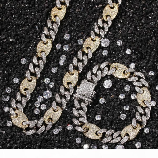 

персонализированный белое золото 2 цвет алмазного mens silver chain iced out кубинского link колье длинного ожерелье кубический цирконий юве