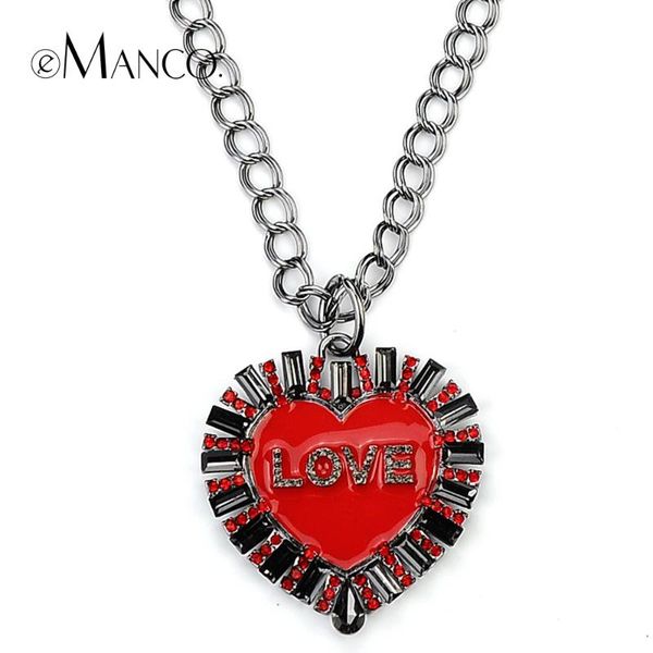 

emanco two colors crystal rhinestone letters pendant necklace women enamel heart link chain long necklaces jewelry bijoux femme, Silver